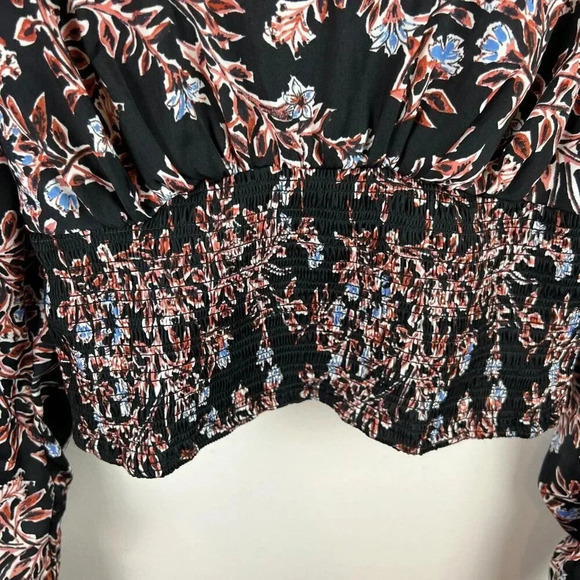 Free People Santiago Top Blouse Size Small Cropped Floral Puff Sleeve Boho Black - Picture 5 of 10